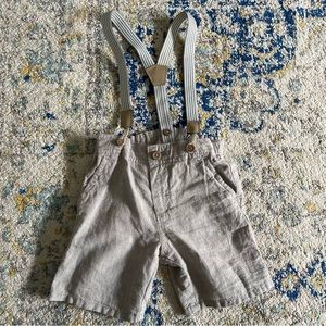 H&M Gray cotton linen blend suspender shorts